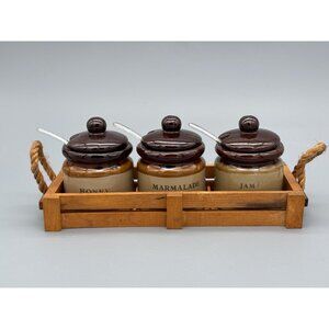 Vintage Design Link Stoneware Preserves Set With Wooden Caddy